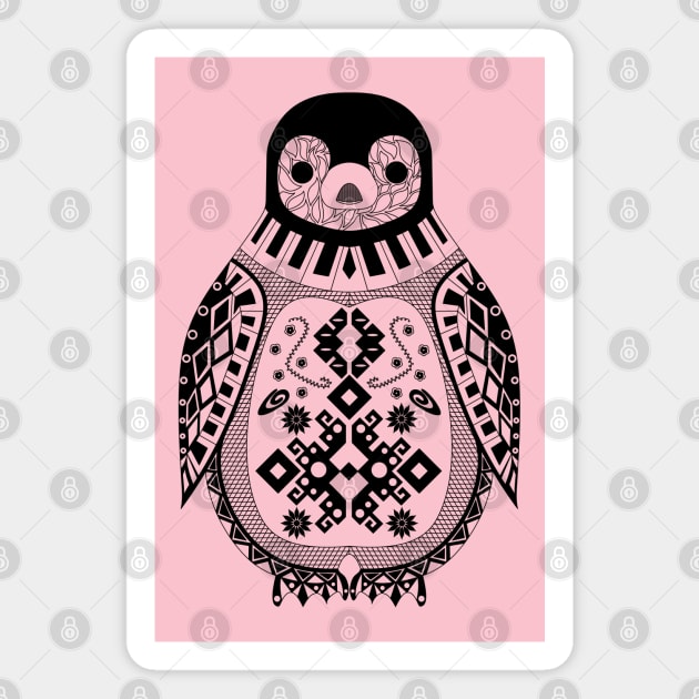 cute and classy black penguin in ecopop pattern Magnet by jorge_lebeau